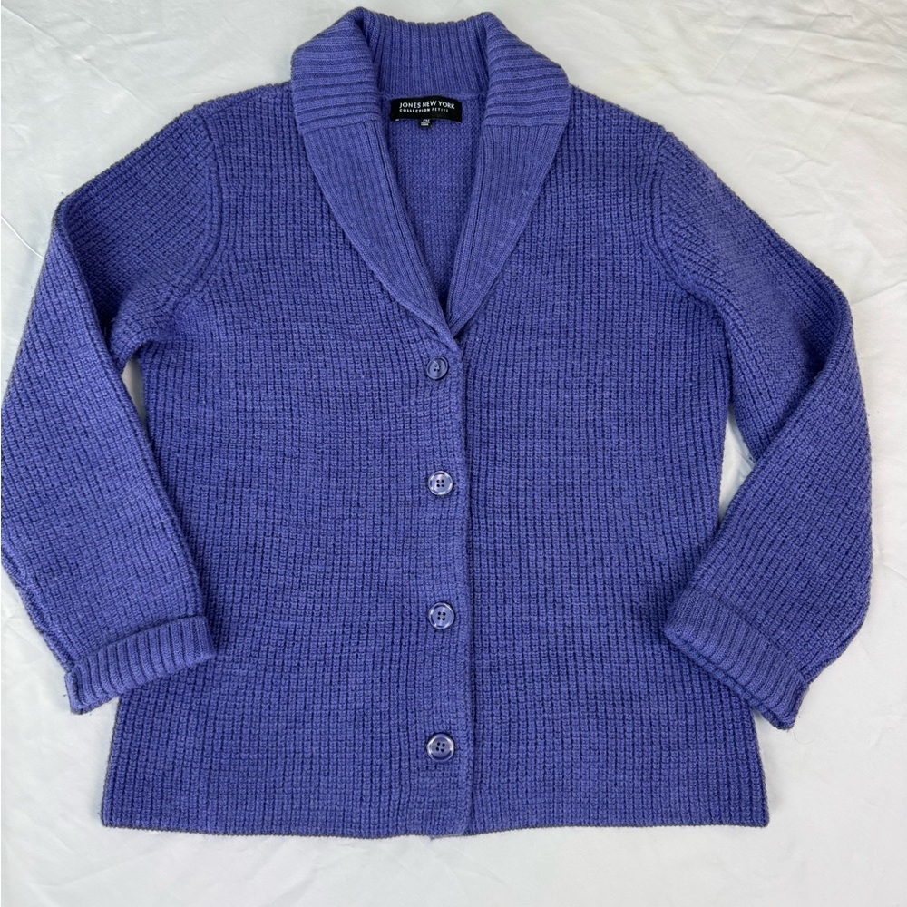 Jones New York Purple Button-Up 100% Wool Cardigan